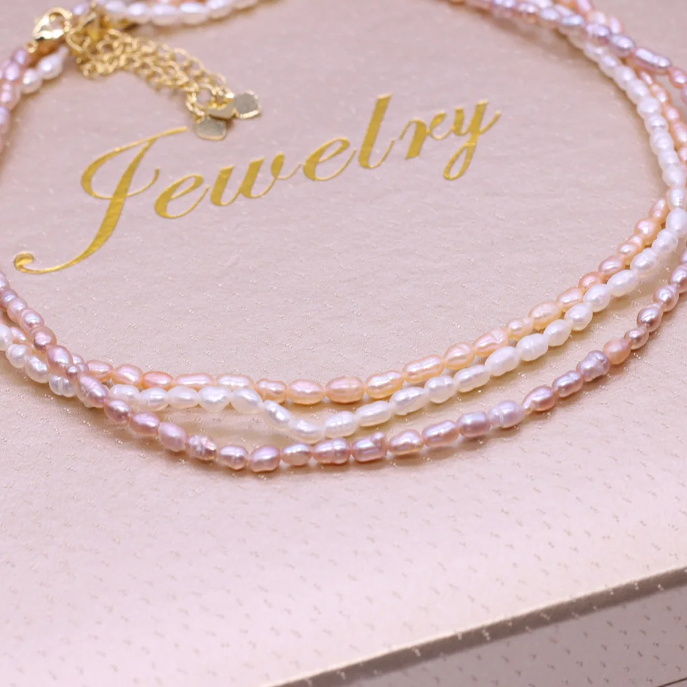 

A Natural Pearls Rice Beads White Purple Necklaces3-5MM For Jewelry MakingDIY Necklace Bracelet Accessories Charm Gift Party36CM
