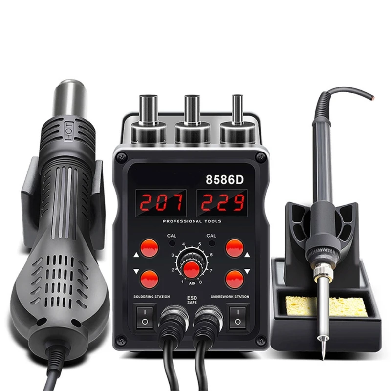 

L1EE 2 in 1 8586D Soldering Station – ABS Air Gun Welding Tool 220V/110V 100-480℃ Adjustable Temperature, LED Display