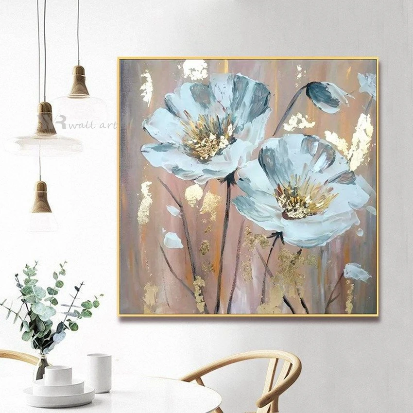 

Gold Foil Flower Handmade Oil Painting Home Aesthetic Decoration Poster Abstract Wall Art Canvas Living Room Bedroom Restaurant