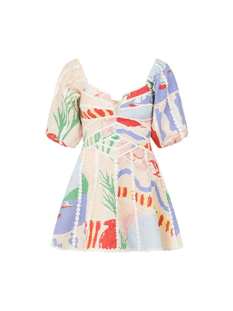 GALCAUR Платье без бретелек с принтом женское платье разрезом на шее и открытыми