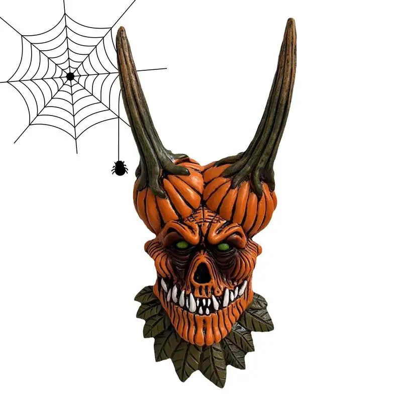 

Pumpkin Head Wall Decor Spooky 3D Pumpkin Skull Statue Door Hanger Decor Scary Pumpkin Figurine Wall Decoration With Glow In The