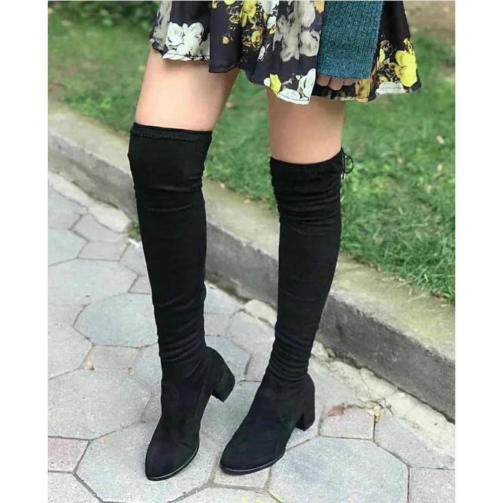 

Dorlie Black Suede Stretch Above Knee Ökçeli Long Boots Women 'S Boots