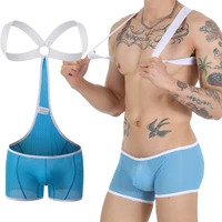 mens novelty lingerie shoulder elastic strap underwear wrestling singlet sexy suspender jockstrap boxer bodysuit erotic costume