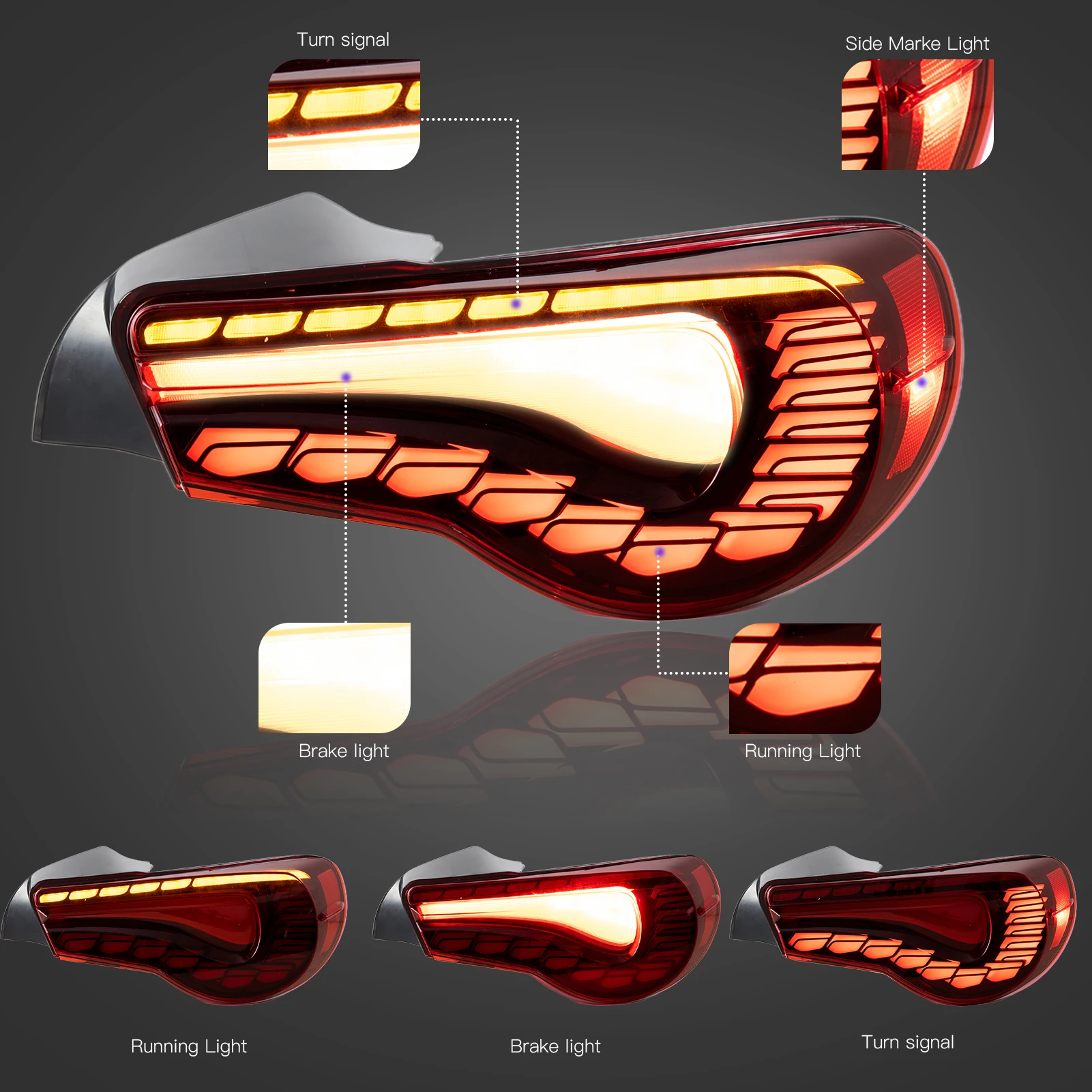 Для Subaru BRZ 2012 2013 2014 2015-2021 1 пара красная GTS полный задний динамический фонарь с