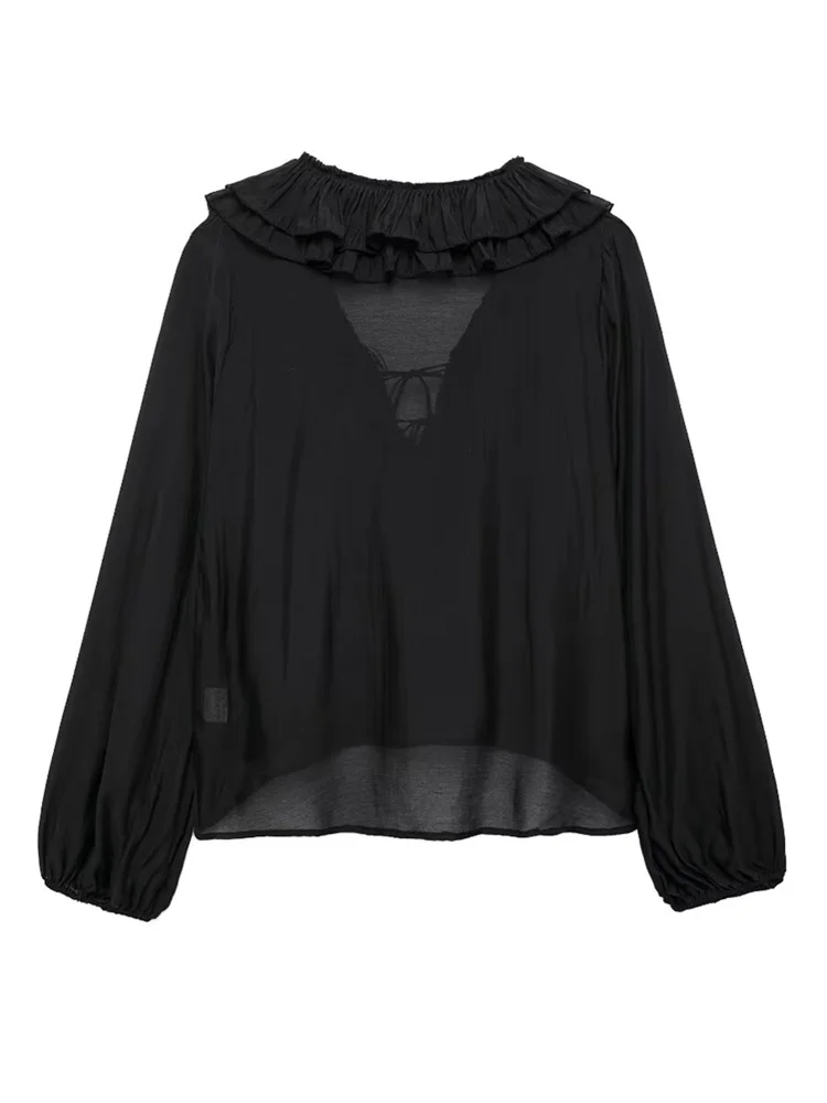 Zevity Женская модная Свободная блузка с длинным рукавом и V-образным вырезом