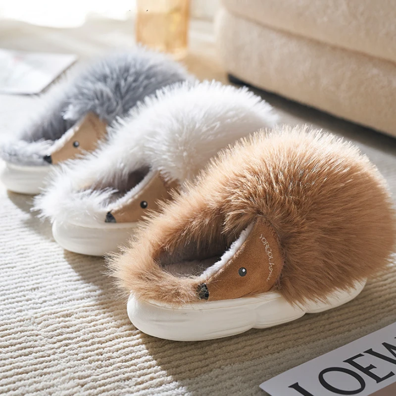 

тапочки плюшевые зимняя обувь женская тапочки для дома Маленькие пушистые тапочки с ежиком, женская зимняя Милая домашняя теплая хлопковая...