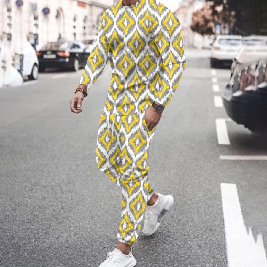 Spring Men Tracksuit Long Sleeve T Shirt Streamline Casual Sweatshirt Pants 2 Piece Set Jogging Outfit Streetwear Man Clothing