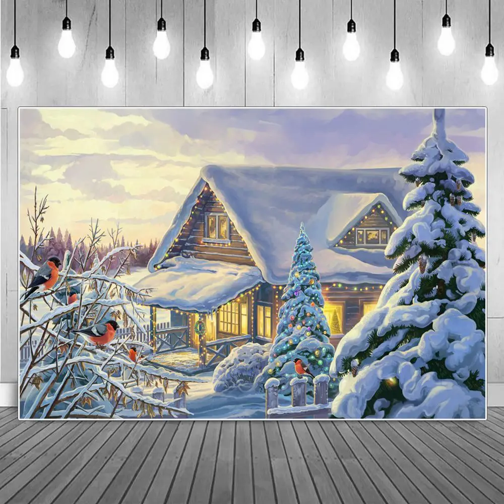 

Tree Birds Apartment Scenery Christmas Photography Backgrounds Custom Baby Party Decoration Photo Booth Photographic Backdrops