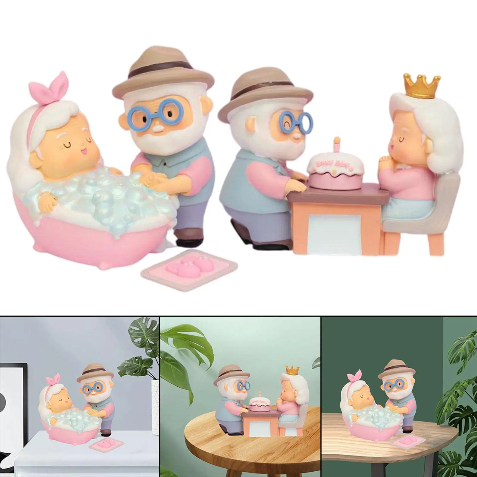 

2Pieces Creative Figurines Old Couples Micro Landscape Ornaments Decoration