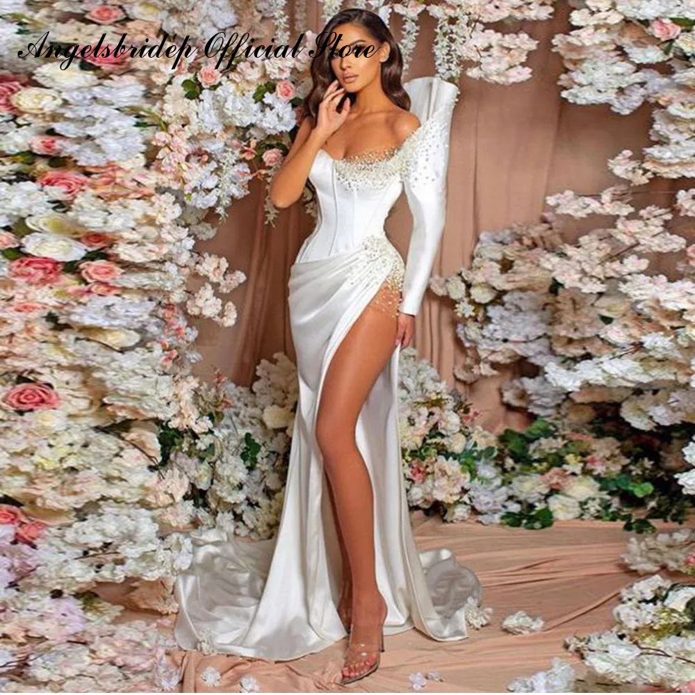 

Angelsbridep Sleeve Robe De Mariée Mermaid Wedding Dress 2022 Boho Side Split Floor Length Luxury Bride Gowns Vestidos De Noiva