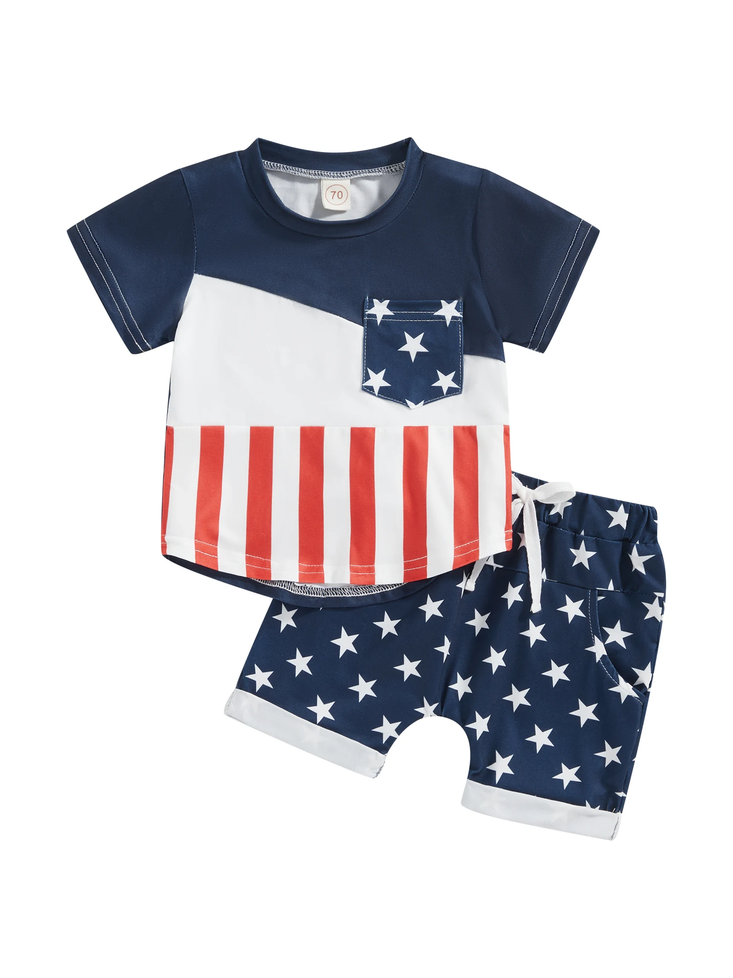 

Костюм для маленьких мальчиков 4 июля, футболка с цветным блоком, американский флаг, шорты в полоску со звездами, День Независимости, летний комплект