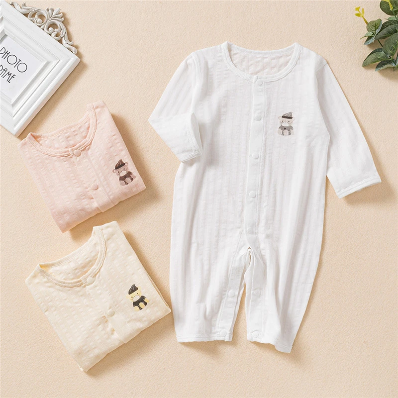 Newborn Baby Summer Thin Jumpsuit Baby Romper Long-sleeved Breathable Cotton Romper Toddler Girl Boy Jumpsuit