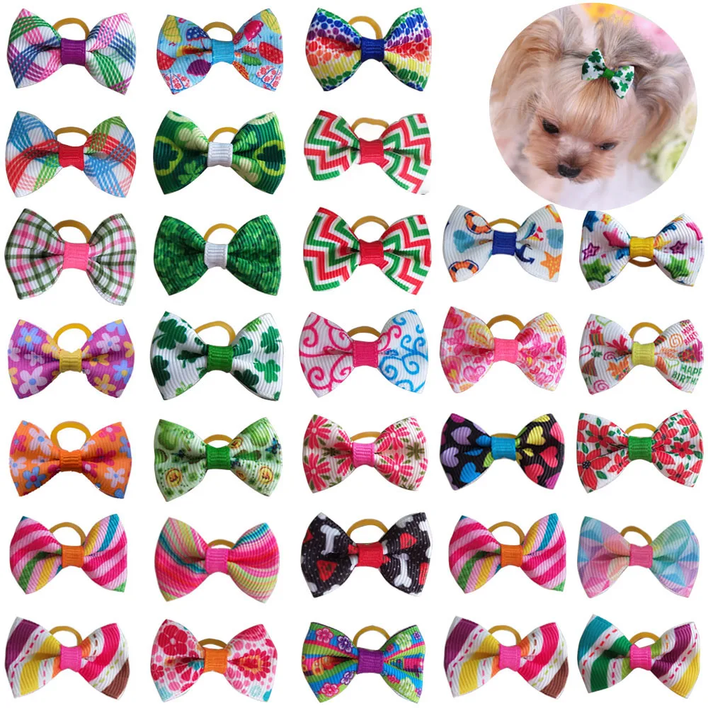

100pcs Pet Accessories Dog Hair bows Fashion Cute Dog Bows Rubber Bands Pet Hair Collar Decoration for Dog Accessories