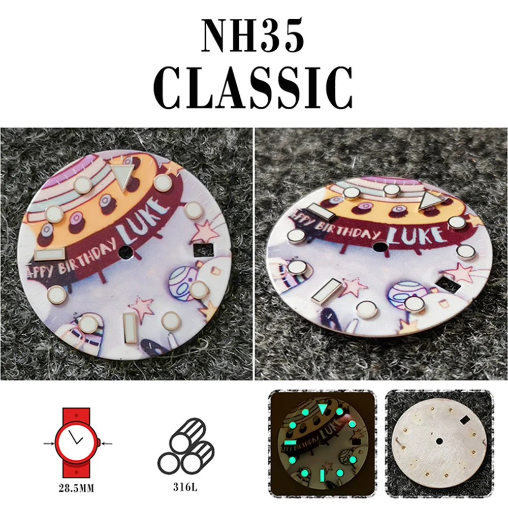 28 5 мм мультяшный космический корабль циферблат зеленый светящийся для NH35/NH36/4R/7S