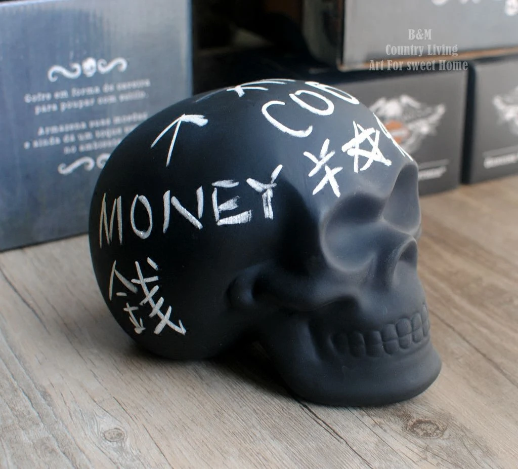 Черная глазурь керамический череп DIY граффити хранения копилка Хэллоуин украшения подарки на.