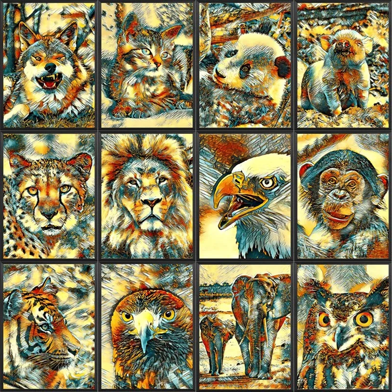 

Animal Diamond Painting 5D DIY Full Drill Lion Cat Elephant Wolf Owl Diamond Embroidery Mosaic Cross Stitch Home Decor