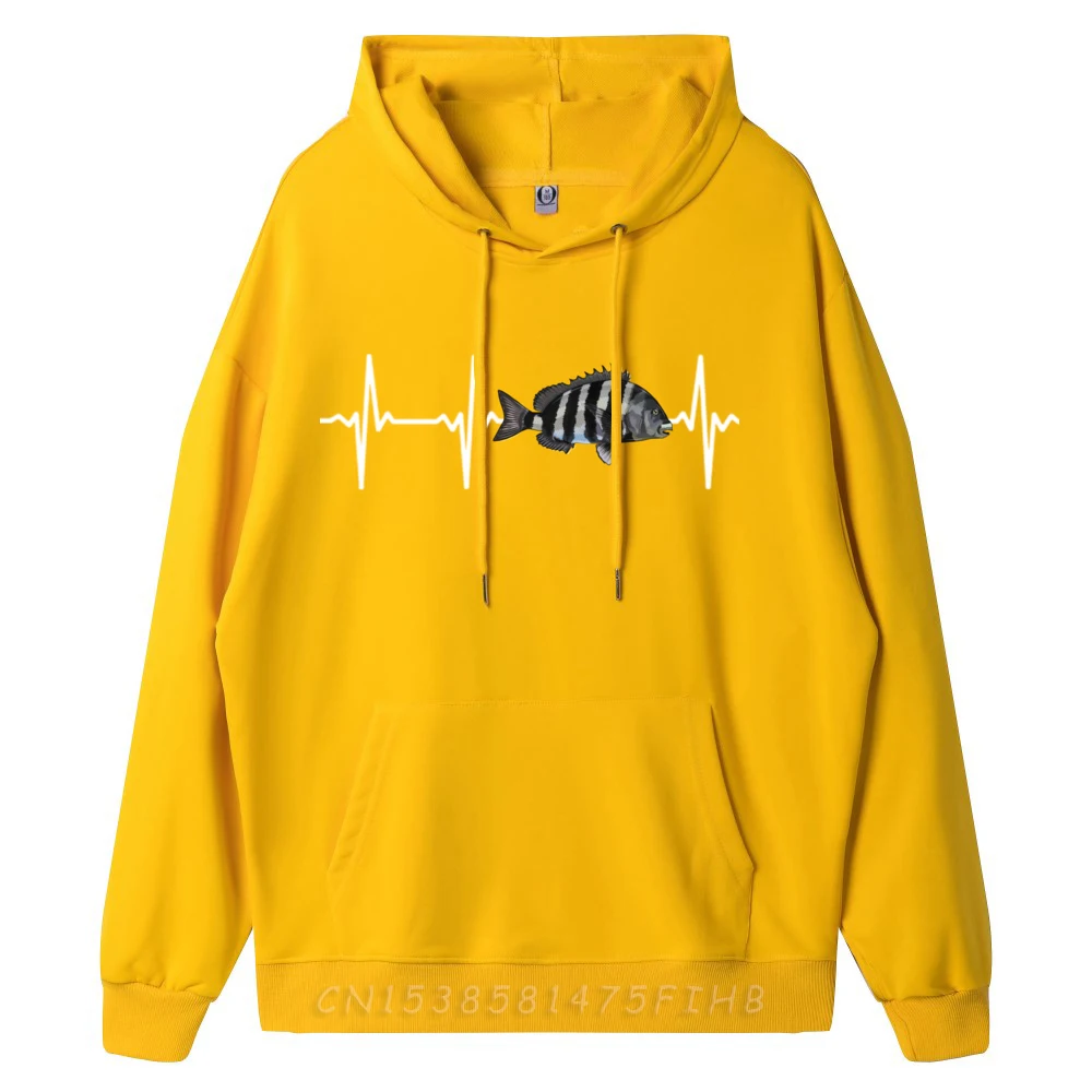 Sheepshead Heartbeat для любителей морской рыбы рыбалки мужские пуловеры с капюшоном