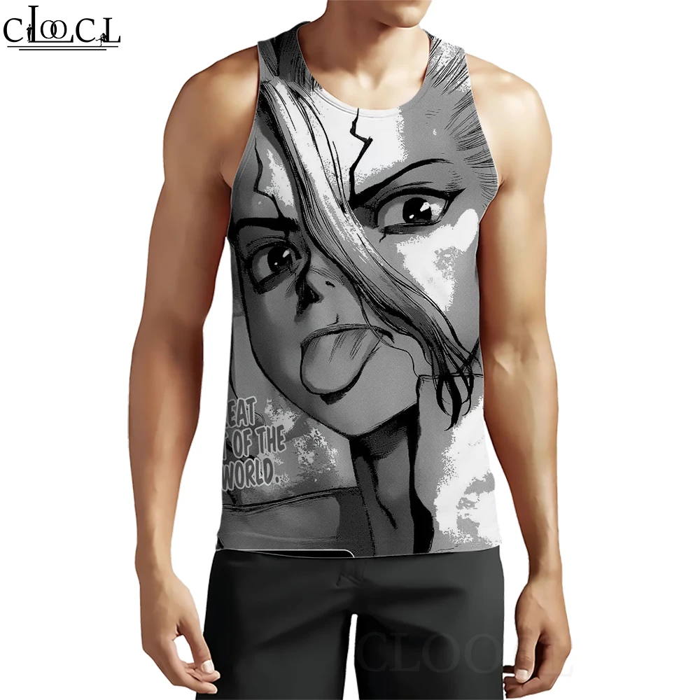 

CLOOCL Men Tank Tops 3D Graphics Anime Dr.stone Vest Casual Clothing Fashion Crew Neck Sleeveless Harajuku Streetwear Tops