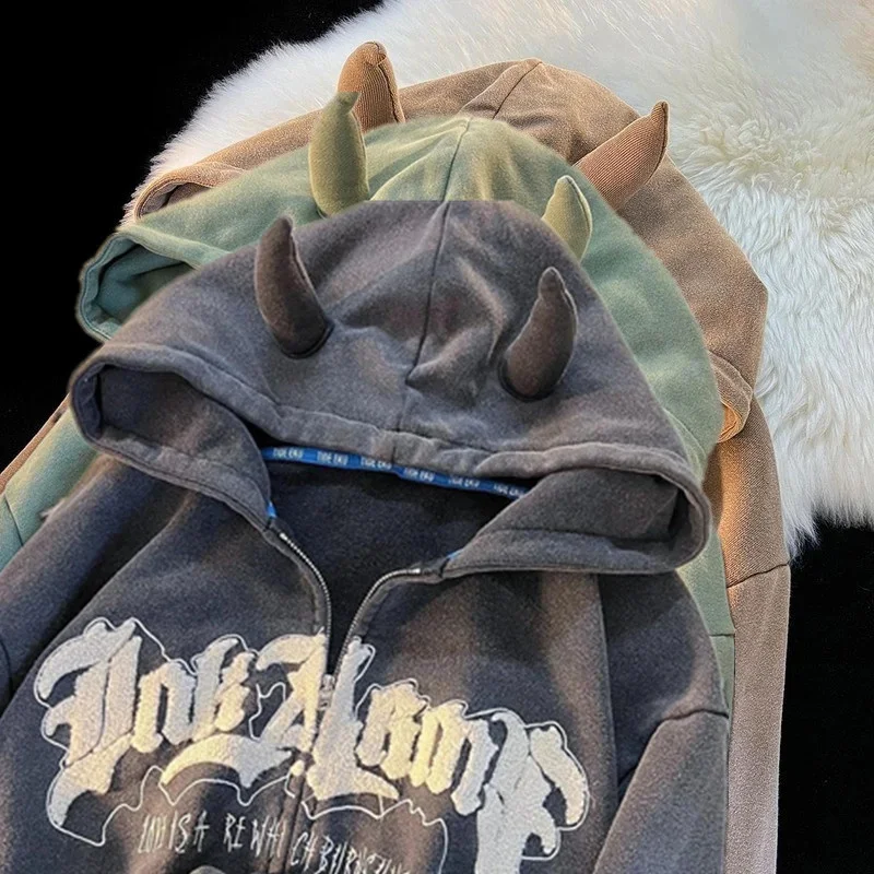 

Женские толстовки с вышивкой букв, милая куртка с длинным рукавом и гудком, куртка с капюшоном, пальто, Подростковая Повседневная Толстовка Оверсайз на молнии, уличная одежда Y2K