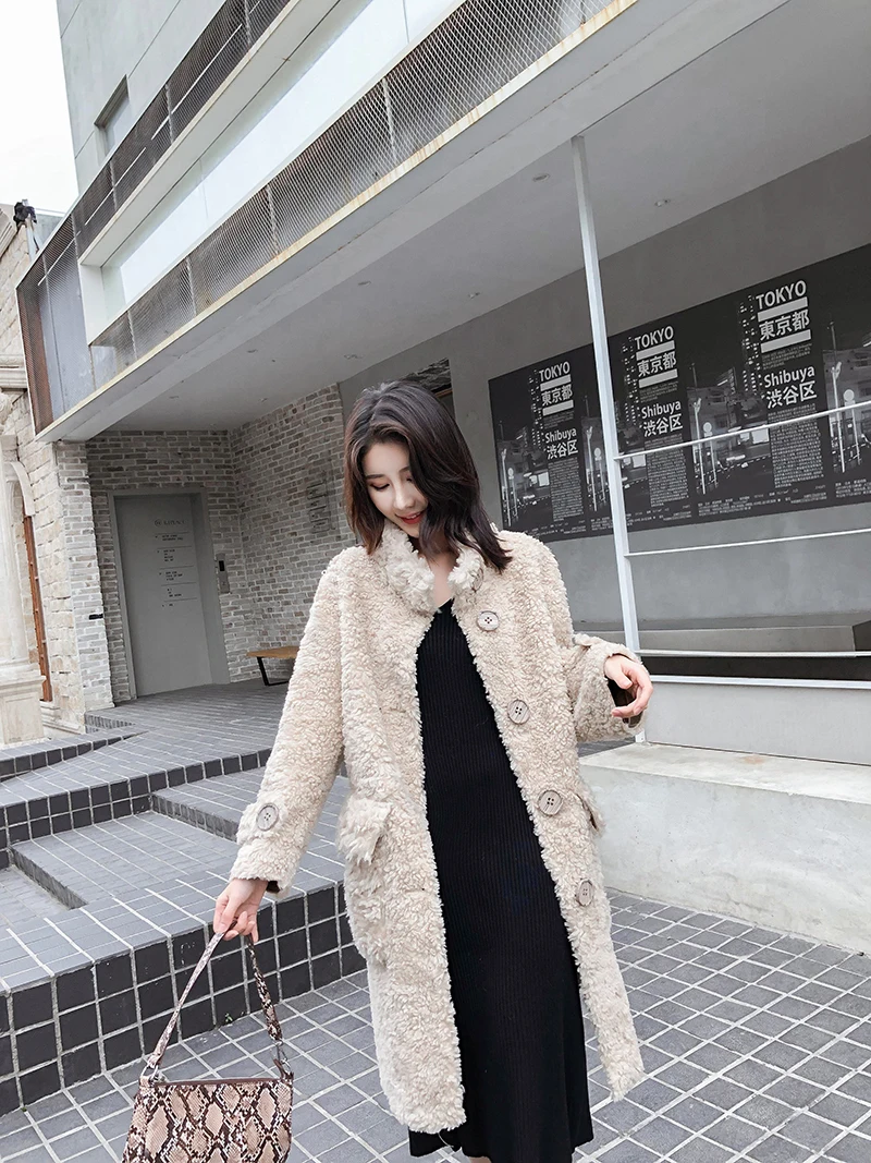 100% Wool Jacket Women Winter Real Fur Coat Long Thick Warm Single Breasted Natural Fur Streetwear Russia Market