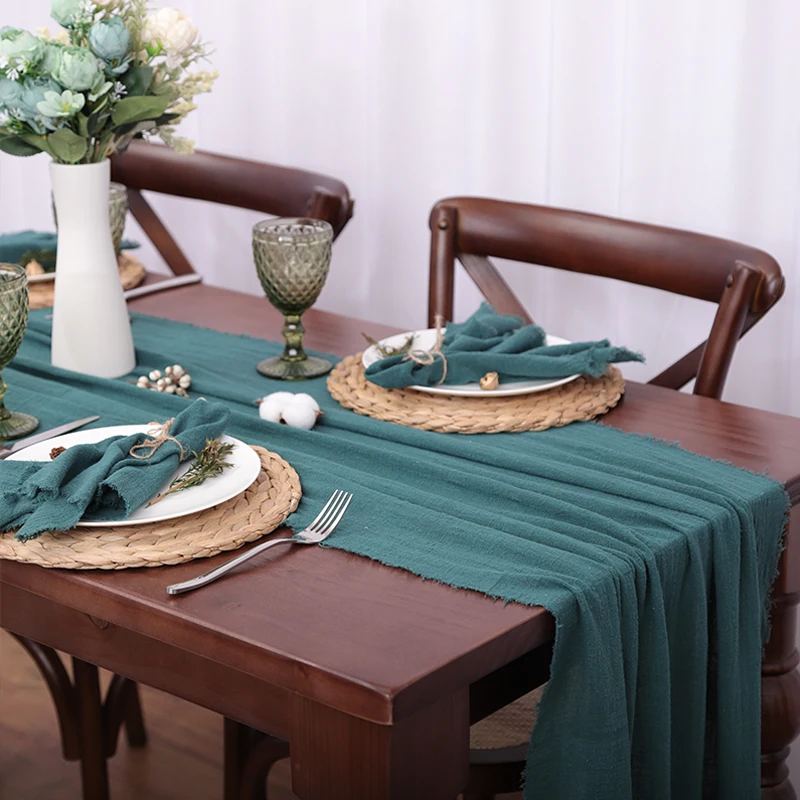 

Set of 6 Tassels Dinner Table Runner Handmade Natural Fringed Trim Washable Soft Cotton for Rustic Boho Wedding Deco Christmas