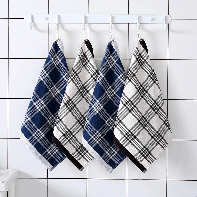 

34x34cm Terry Gauze Cotton Simple Checkered Striped Square Face Towel Bathroom Adults Men Wash Cloth