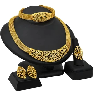 Flower Style 24K Gold Plated Jewelry Set Womens Necklace Hand Jewelry Ring Earring Jewelry Trend Jewelry Set