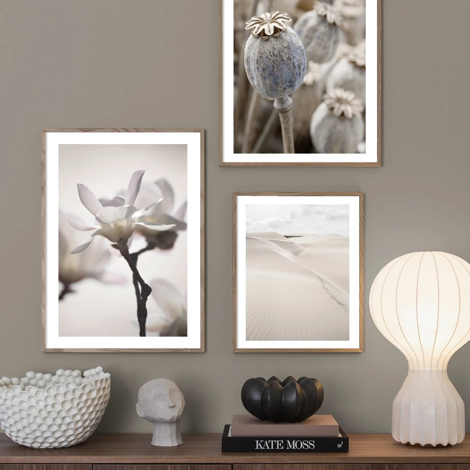 Магнолия Мак Цветок пустыня абстрактная линия женщина скандинавский постер