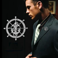 korean fashion navy style rudder brooch crystal anchor lapel pin high end mens suit shirt collar pins badge jewelry accessories