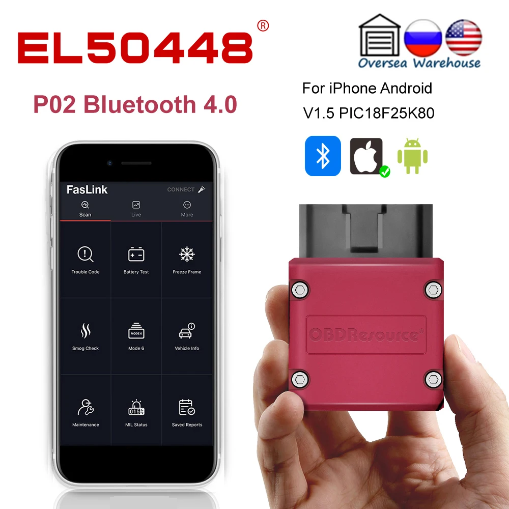 

ELM327 V1.5 Bluetooth 4.0 For IPhone Faslink Car Engine Fault Code Reader Free Update With PIC18F25K80 Chipset Accessories Tools
