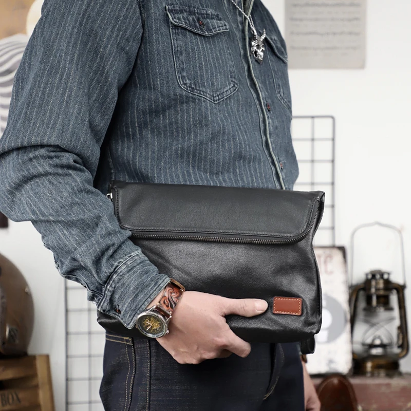 Casual Genuine Leather Men's Shoulder Bag Handmade Crossbody Messenage Bags For Male Portable Storage Clutch Pack Handbag