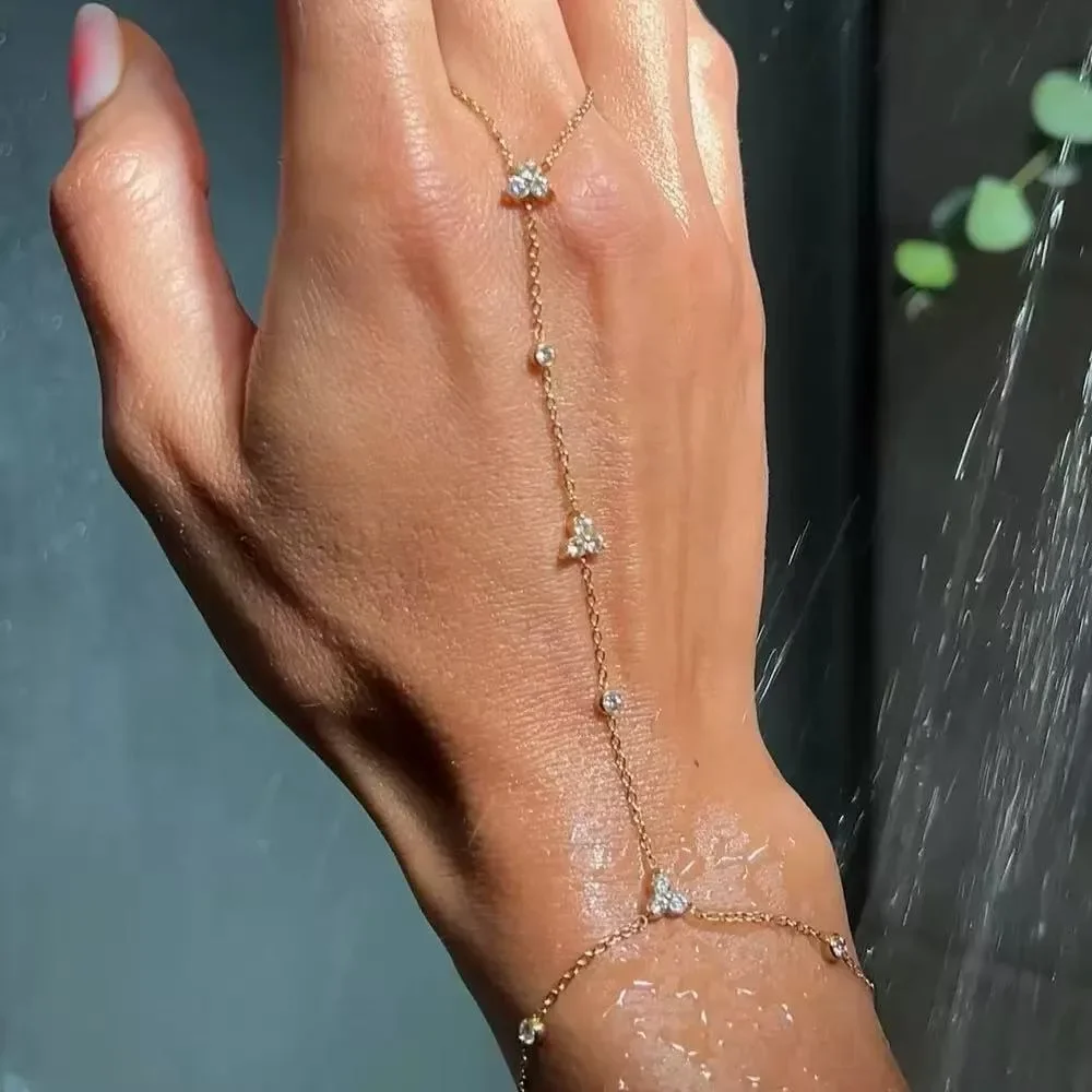 Bracelets réglables en acier inoxydable pour femmes, couleur or, chaîne en Y, incrustation de Zircon, anneau connecté, bijoux