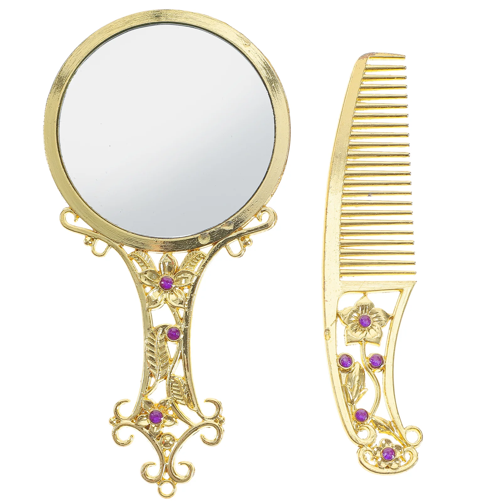 

Mirror Hand Comb Vintage Makeup Set Handheld Vanity Metal Hair Travel Pocket Portable Retro Mini Brush Mirrors Handle Held Women