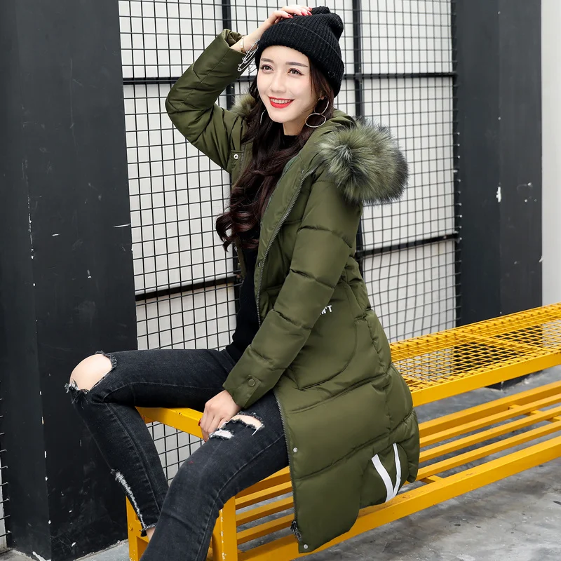 

New Winter Women Letter Prints Fur Collar Long Sleeve Hooded Cotton Outerwear Female Loose Slim Fashion Comfortable Coats ZX776