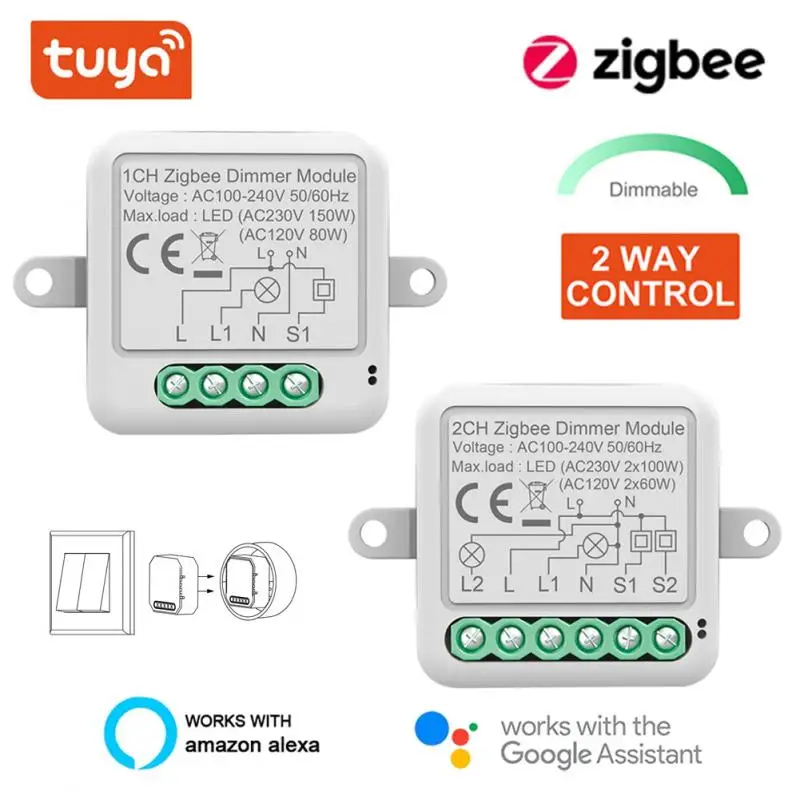 

Aubess Tuya Zigbee Smart Light Led Dimmer Switch Module 1/2 Gang 2 Way Wireless Voice Remote Control Work With Alexa Google Home