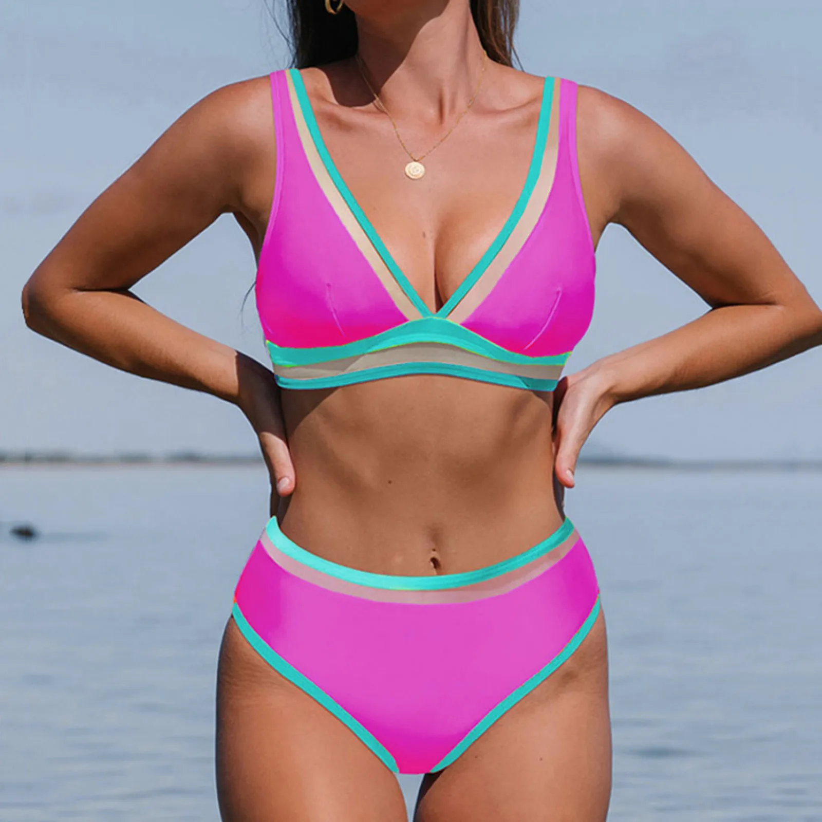 

Женский пикантный облегающий контрастный раздельный пляжный купальник, пляжная одежда для Гавайской вечеринки, микро бикини