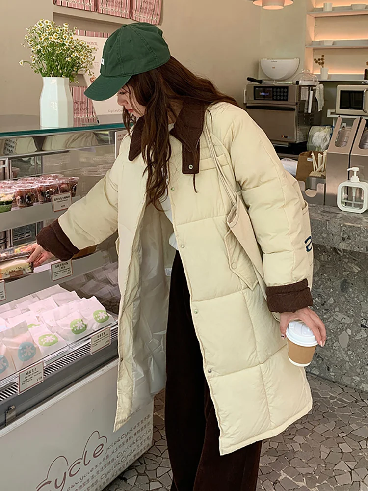 Vielleicht 2024 новая Корейская стильная длинная парка с отрезным воротником Зимняя