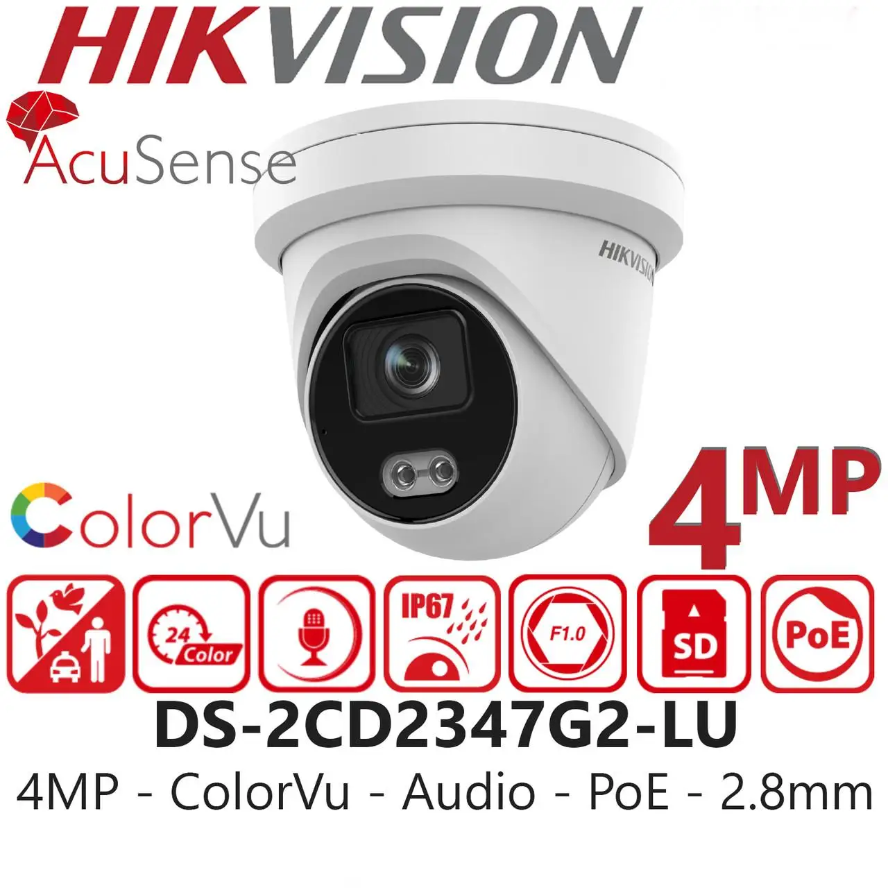 

Original Genuine Hikvision International Version 4MP ColorVu Fixed Turret Network Camera DS-2CD2347G2-LU Built-in Microphone