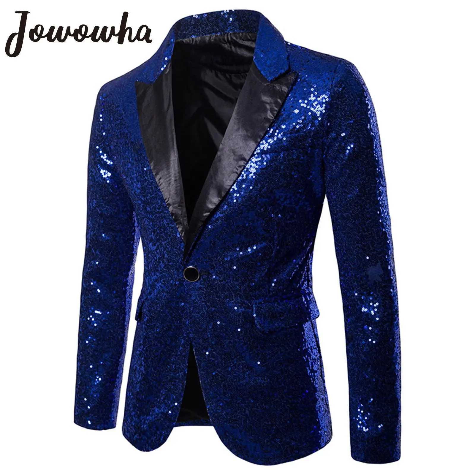 

Mens Sequin Blazers Long Sleeve Lapel Single-breasted Tuxedo Suit Wedding Prom Party Banquet Costume Dance Performance Clubwear