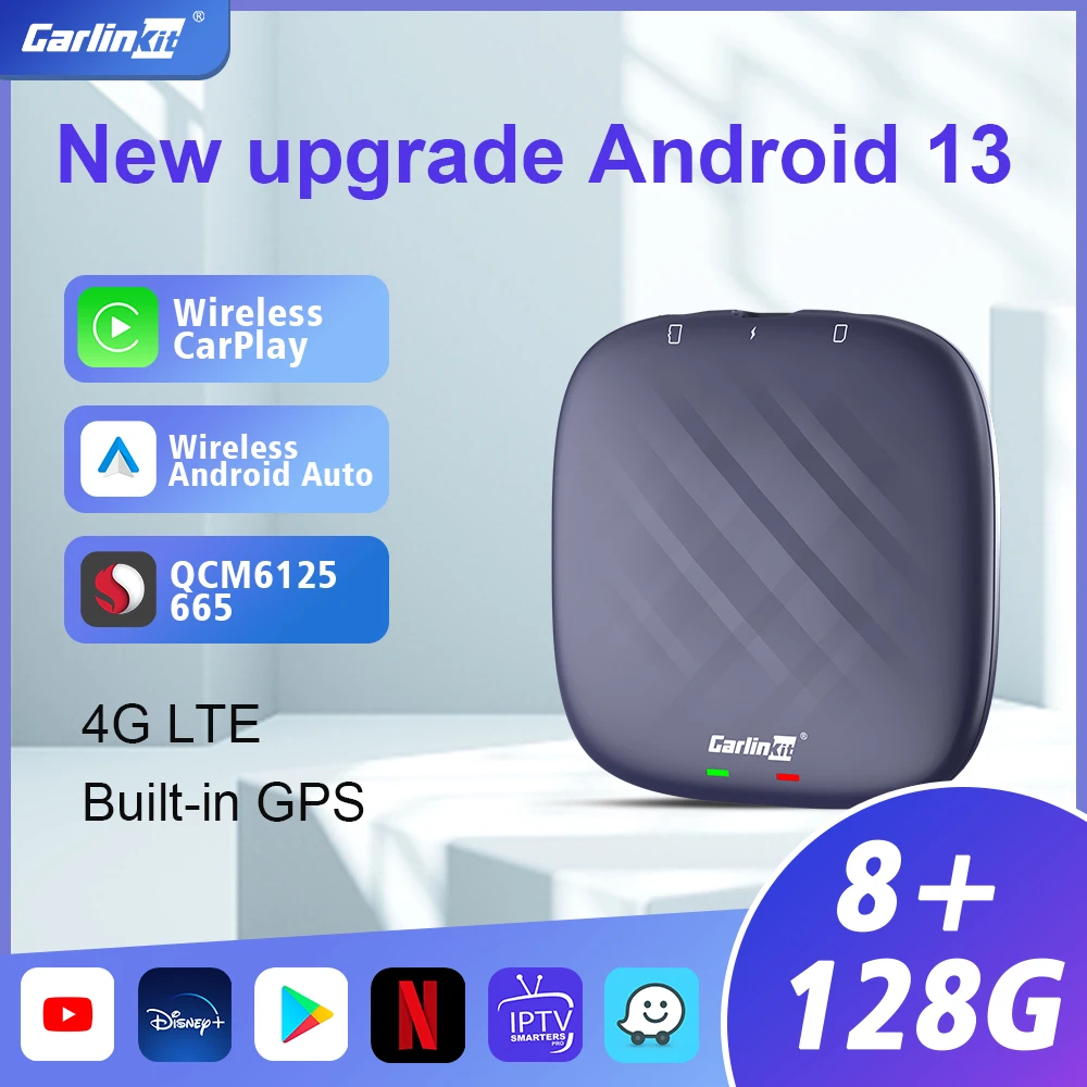 

CarlinKit CarPlay Mini Box YouTube Android 12 Ultra TV Box Wireless Android Auto 8G+128G Qualcomm 6125/665 8-Cores 4G WiFi IPTV