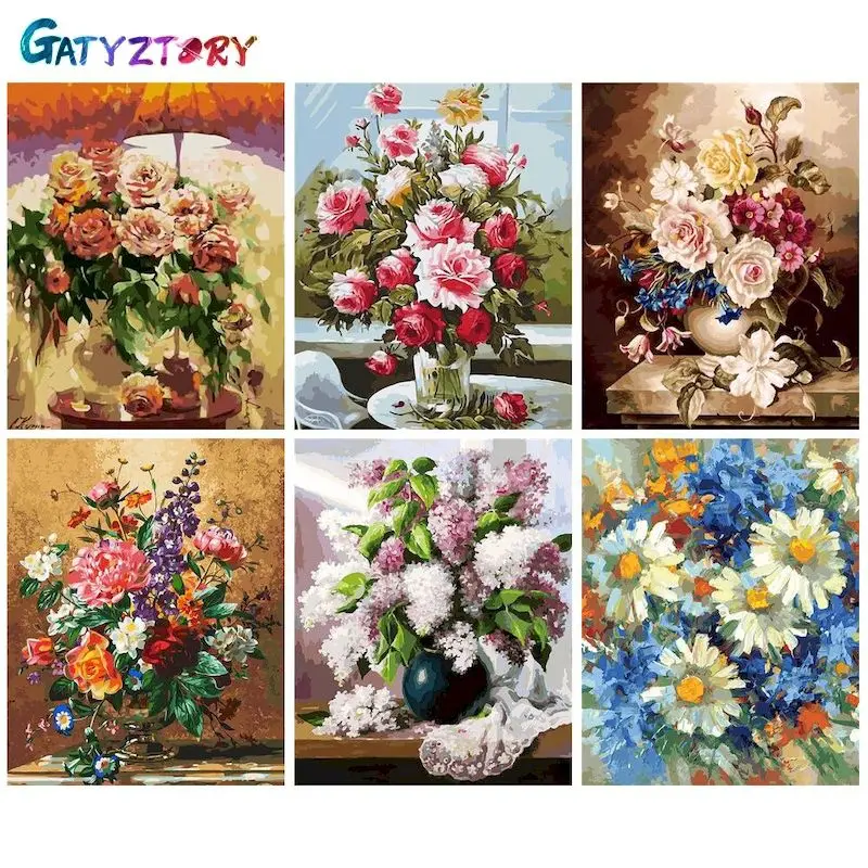 

GATYZTORY Oil Painting By Number Flower Kits Home Decor Painting By Numbers Flower Drawing On Canvas HandPainted Art DIY Gift