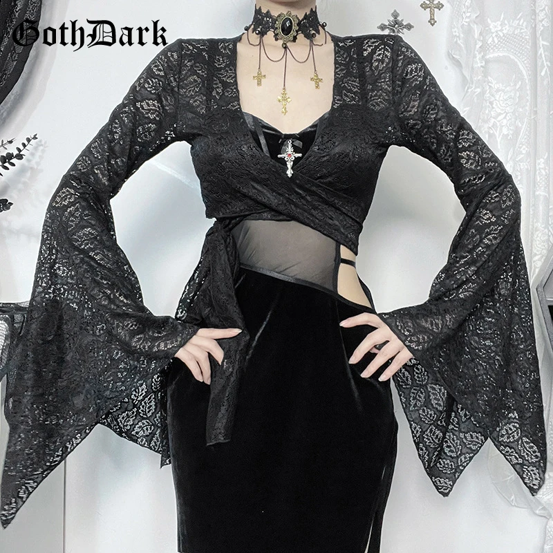 Женское короткое Кружевное пальто Goth Dark короткий топ с расклешенными рукавами в