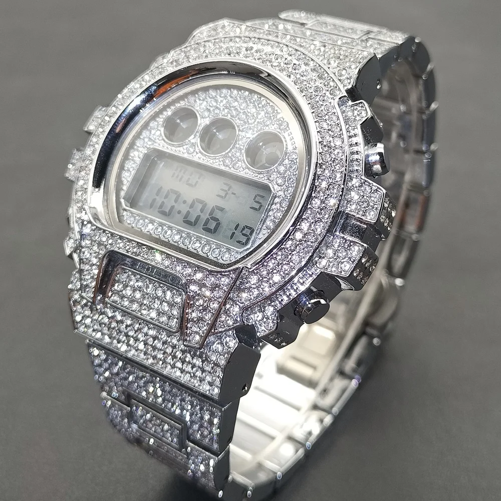 

MISSFOX Men Watches Top Brand Silver Stainless Steel Waterproof Male Electronic Wrist Watch Hip Hop Luxury Timing Men's Clocks