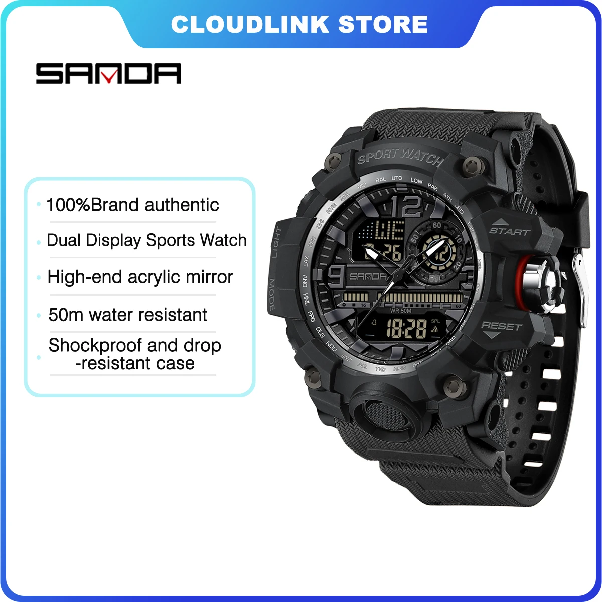 Мужские многофункциональные электронные часы Sanda 3133