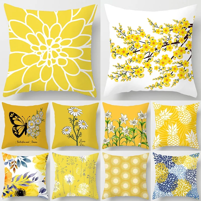 

Modern Simple Yellow Flower Pillowcase Home Sofa Pillowcase Lumbar Pillowcase Pillowcase Cushion Lumbar Pillow