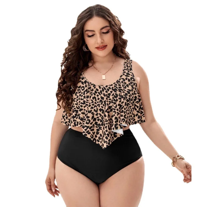 

Two Piece Swimsuit for Women Leopard Print Tops High Waist Bikini Sets for Women Plus Size Tankini Bathing Suit