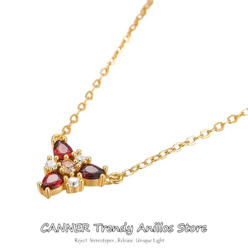 

CANNER 925 Silver Simply Smoky Pink Zirconia Pendant Necklace for Women Girls Charming Gold Color Crystal Chain on Neck Jewelry