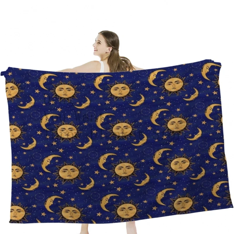 

Vintage moon and sun stars celestial Throw Blankets Soft Velvet Blanket Camping ,Travel Bedding Blanket