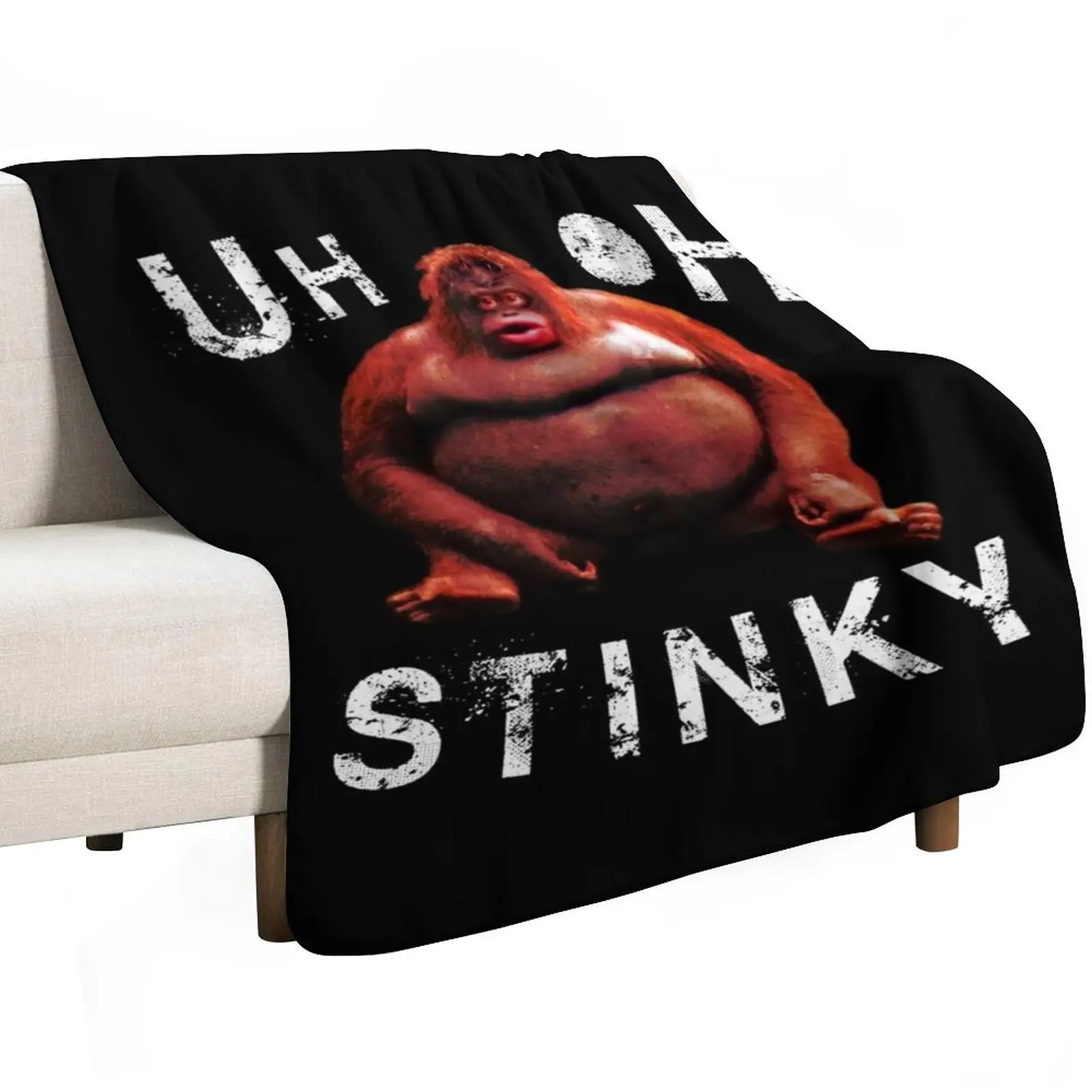 Фото Плед-покрывало с забавным мемом «Uh Oh Stinky Le Monke», теплый плед для сна и отдыха на офисном диване или кровати №2
