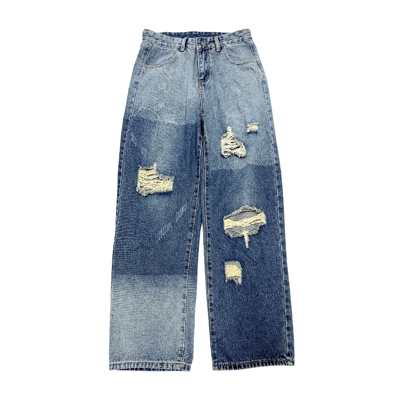 Men's Jeans High Street Hip-hop Colorblock Ripped Loose Jeans Korean Fashion Jeans Hip-hop Men's Clothing Y2k Pants Men  LOOSE